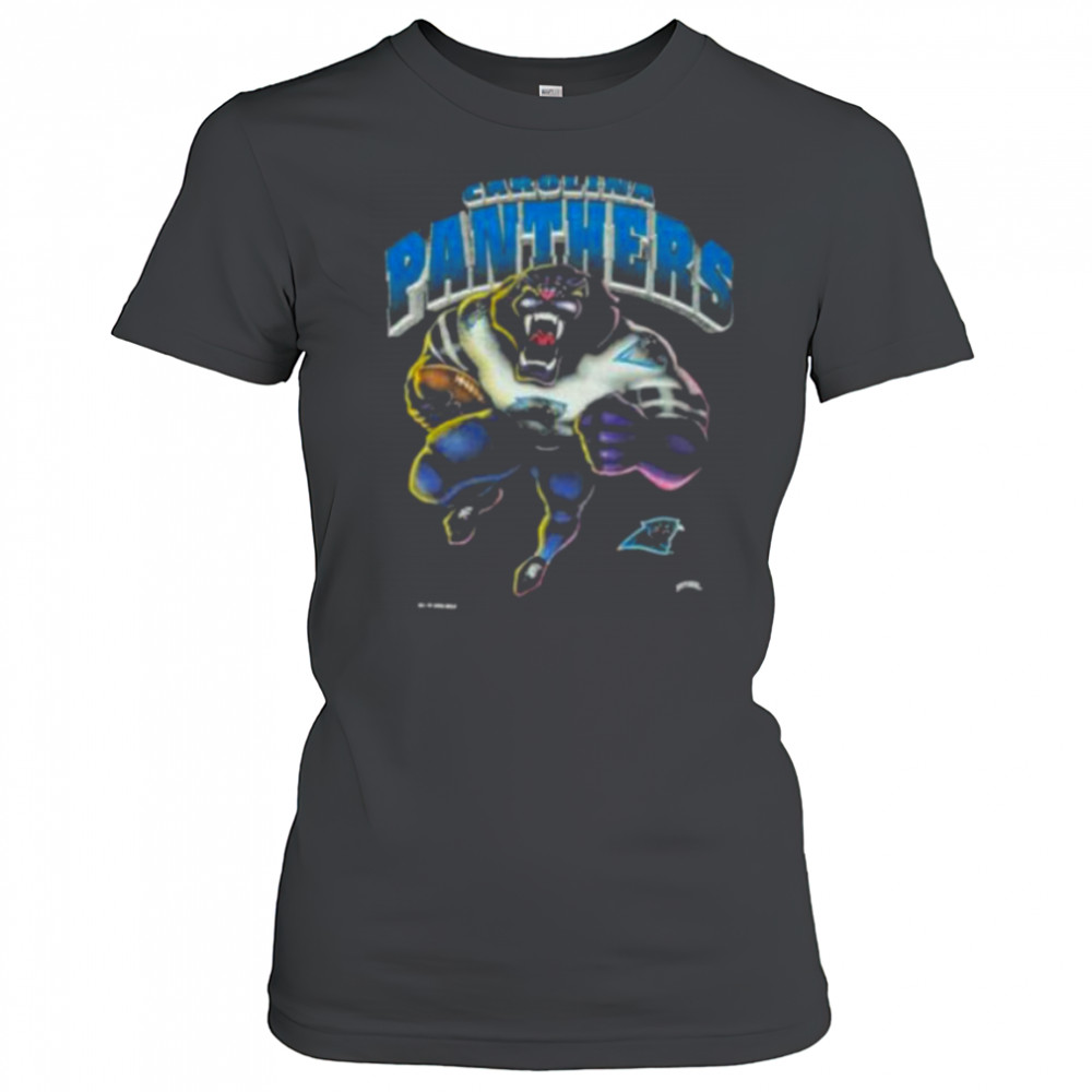 1993 Carolina Panthers Vintage Faded Black Nutmeg Mills Roaring Cartoon Panther NFL Shirt Women's T-shirt