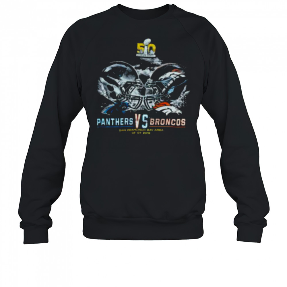 2016 Carolina Panthers vs. Denver Broncos Super Bowl 50 Helmet Match Up Faded Black NFL Shirt Sweatshirt
