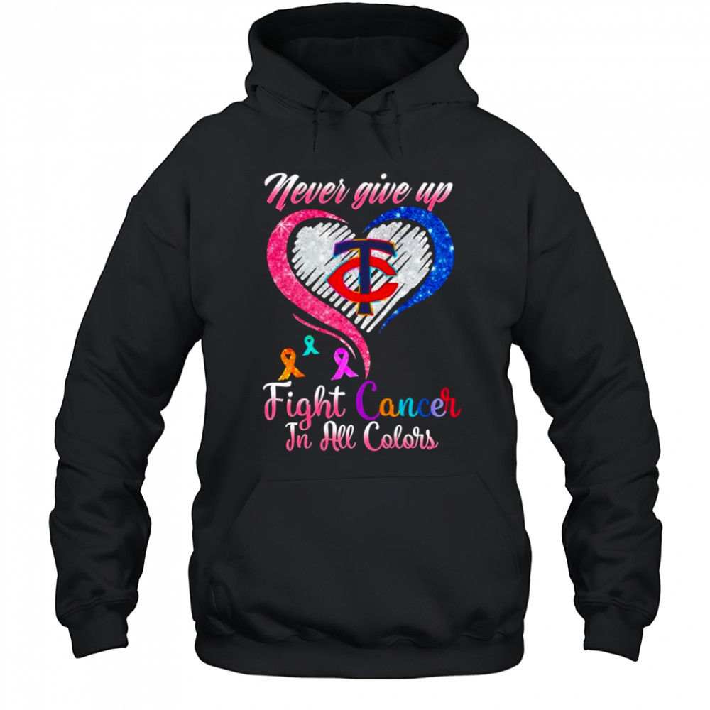 Never give up fight cancer in all colors Minnesota Twins diamond heart shirt Hoodie