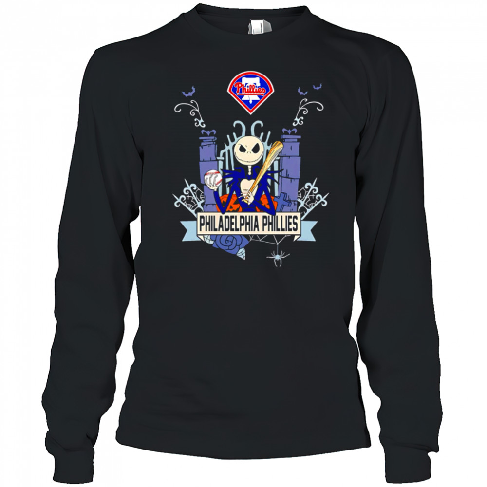 Philadelphia Phillies Baseball Jack Skellington Halloween shirt Long Sleeved