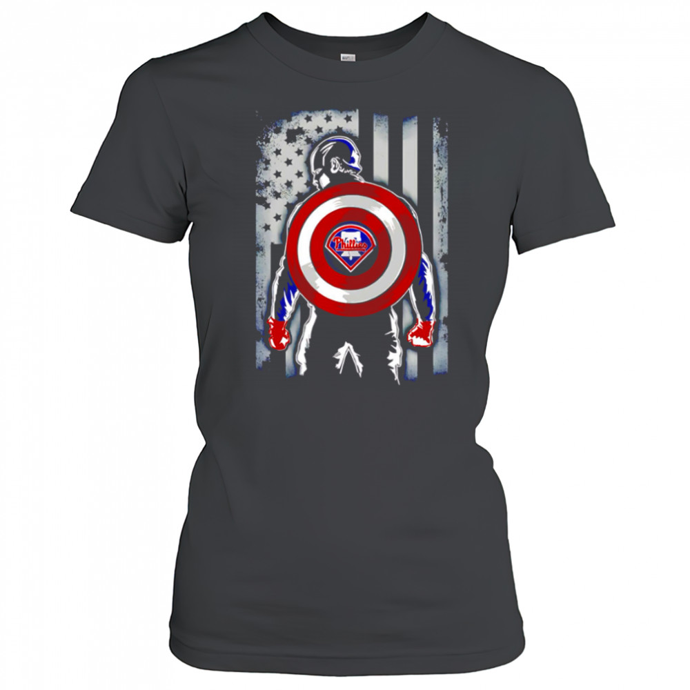 Philadelphia Phillies Captain America Marvel Avengers Flag Baseball shirt Women's T-shirt