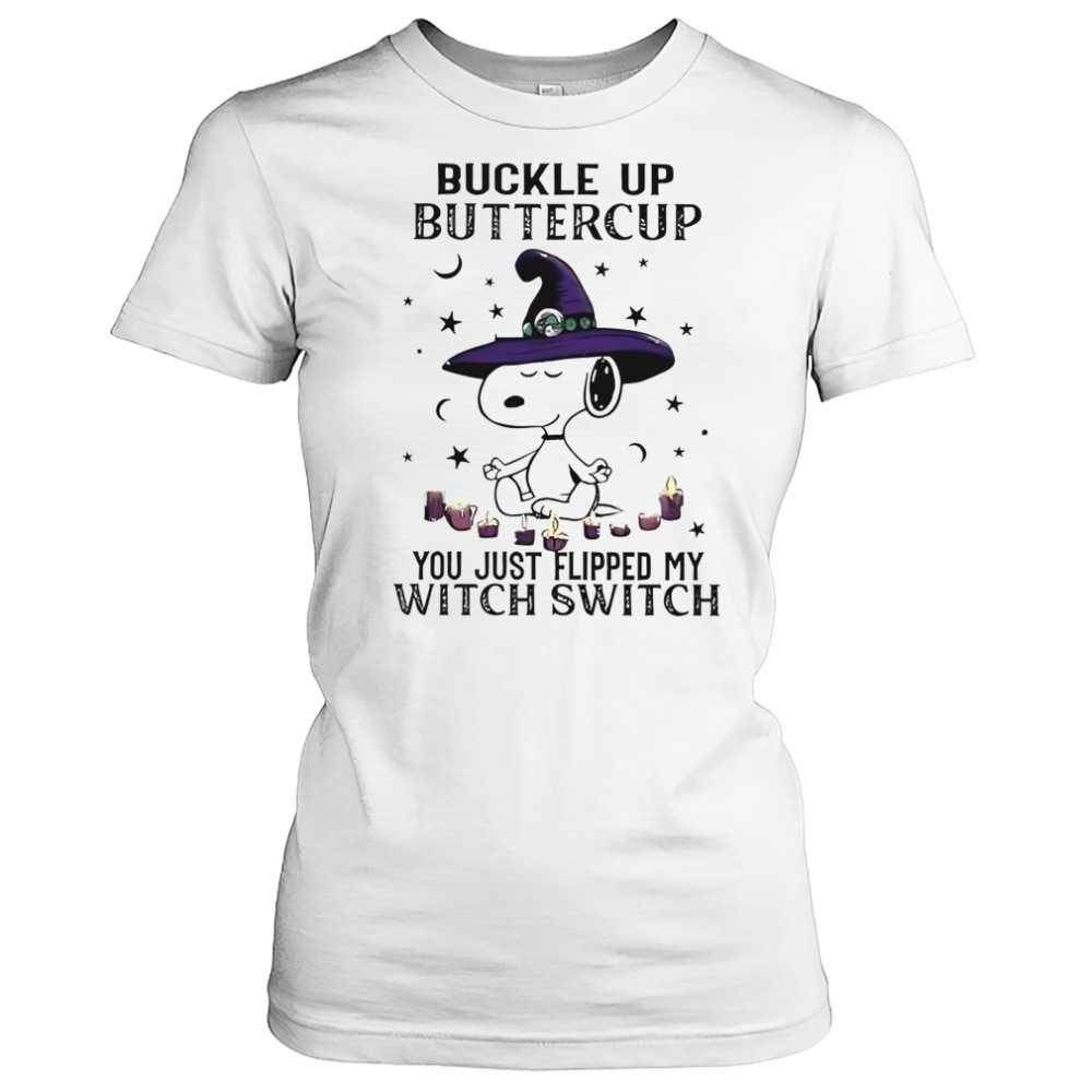 Snoopy Halloween Buckle Up Buttercup You Just Flipped My Witch Switch T-Shirt Women's T-shirt