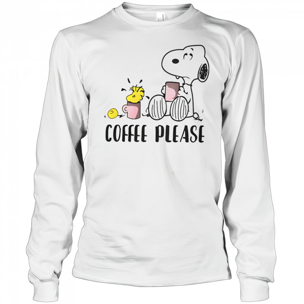 Snoopy Woodstock Coffee Please T-Shirt Long Sleeved