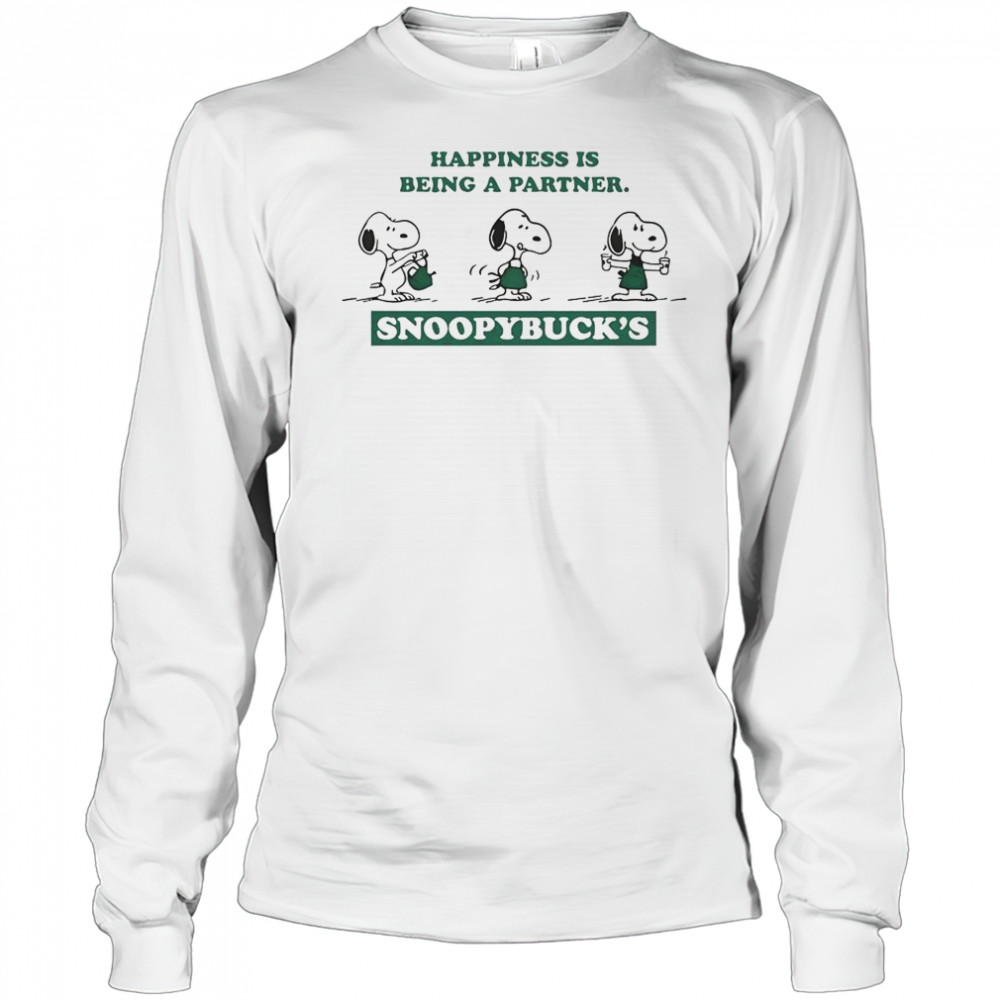 Snoopybucks Happiness Is Being A Partner Coffee T-Shirt Long Sleeved