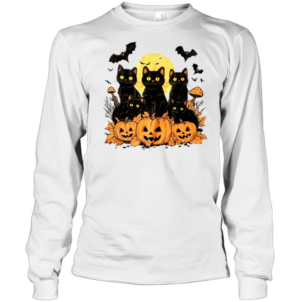 Black Cat Pumpkin Retro Halloween Cat Gothic Spooky Season shirt Long Sleeved