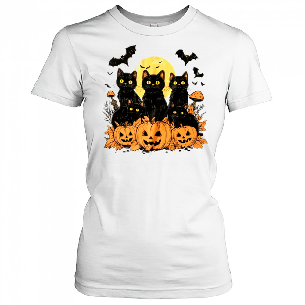 Black Cat Pumpkin Retro Halloween Cat Gothic Spooky Season shirt Women's T-shirt