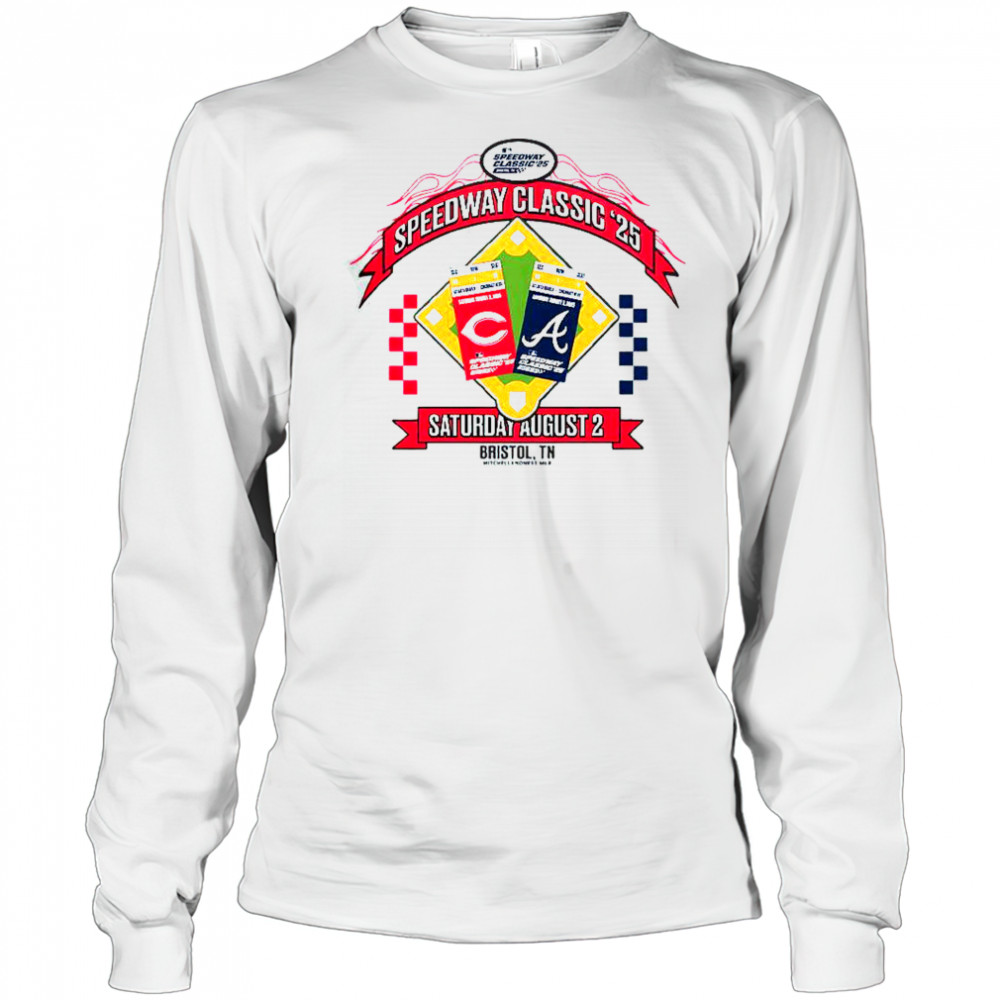 Cincinnati Reds vs Atlanta Braves 2025 MLB Speedway Classic Arch T-Shirt Long Sleeved