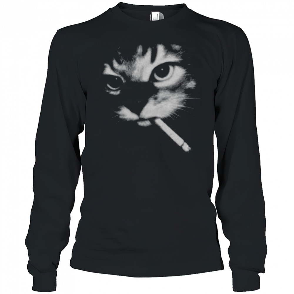 Funny Smoking Cat Meme Shirt Long Sleeved
