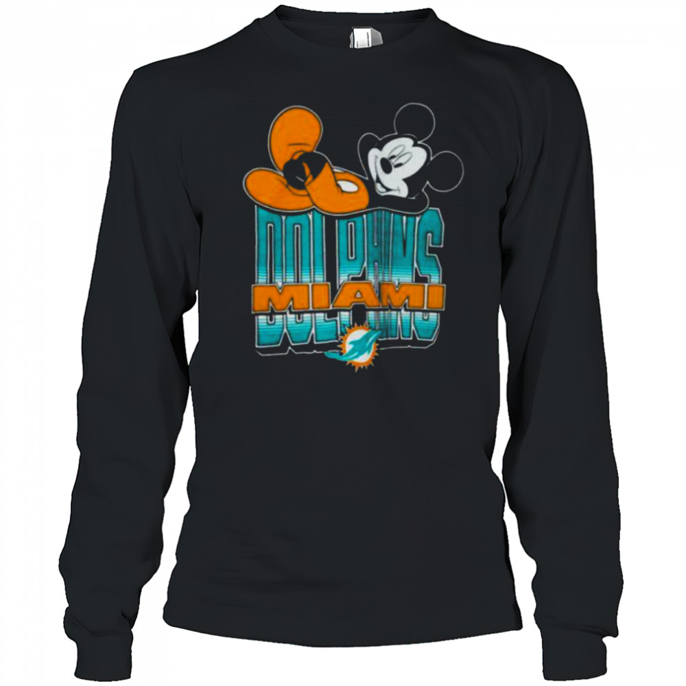 Miami Dolphins Mickey at Quarterback Disney Vintage Football T Shirt Long Sleeved