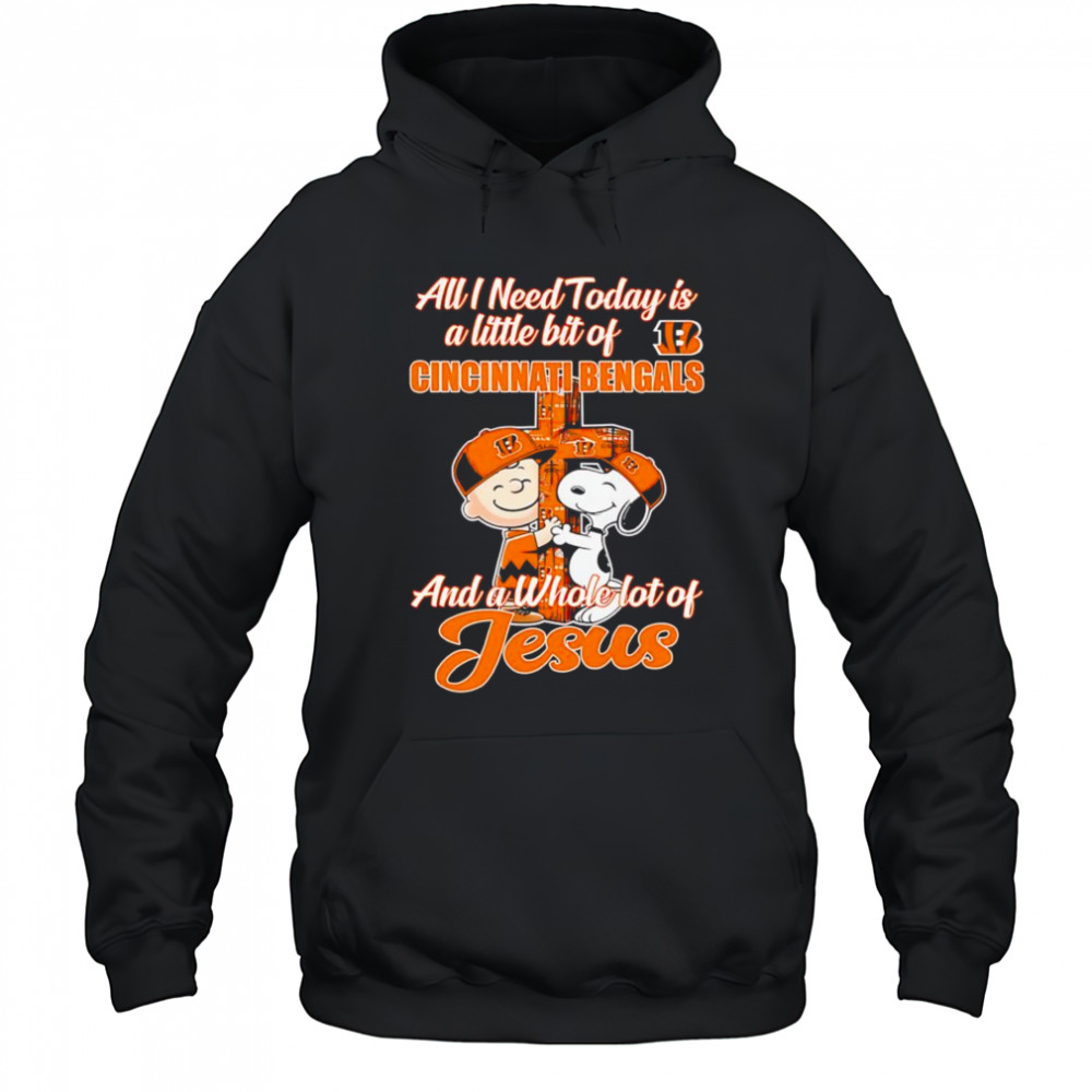 Snoopy and Charlie all I need today is a little bit of Cincinnati Bengals and a whole lot of Jesus shirt Hoodie