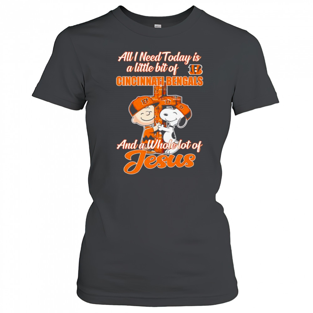 Snoopy and Charlie all I need today is a little bit of Cincinnati Bengals and a whole lot of Jesus shirt Women's T-shirt