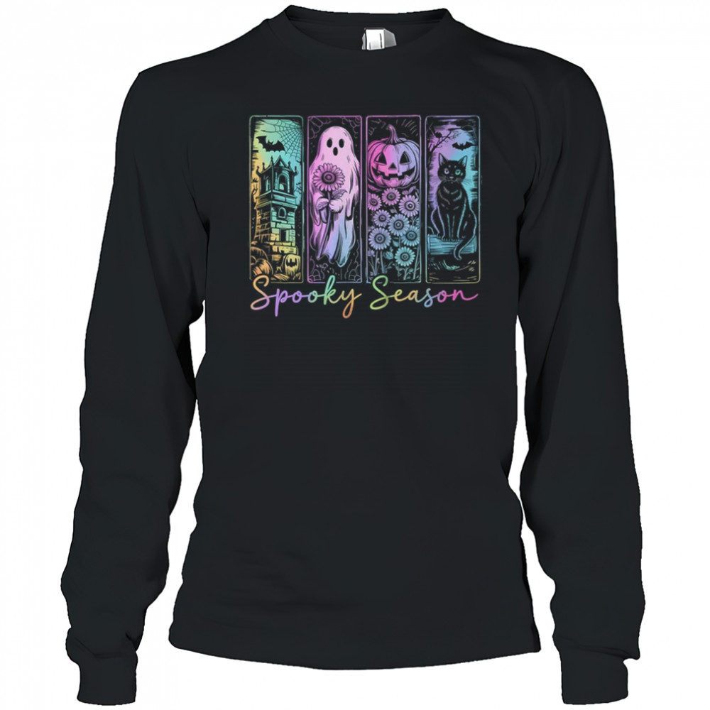 Spooky Season Vintage Halloween Ghost Cat Horror Movie Women shirt Long Sleeved