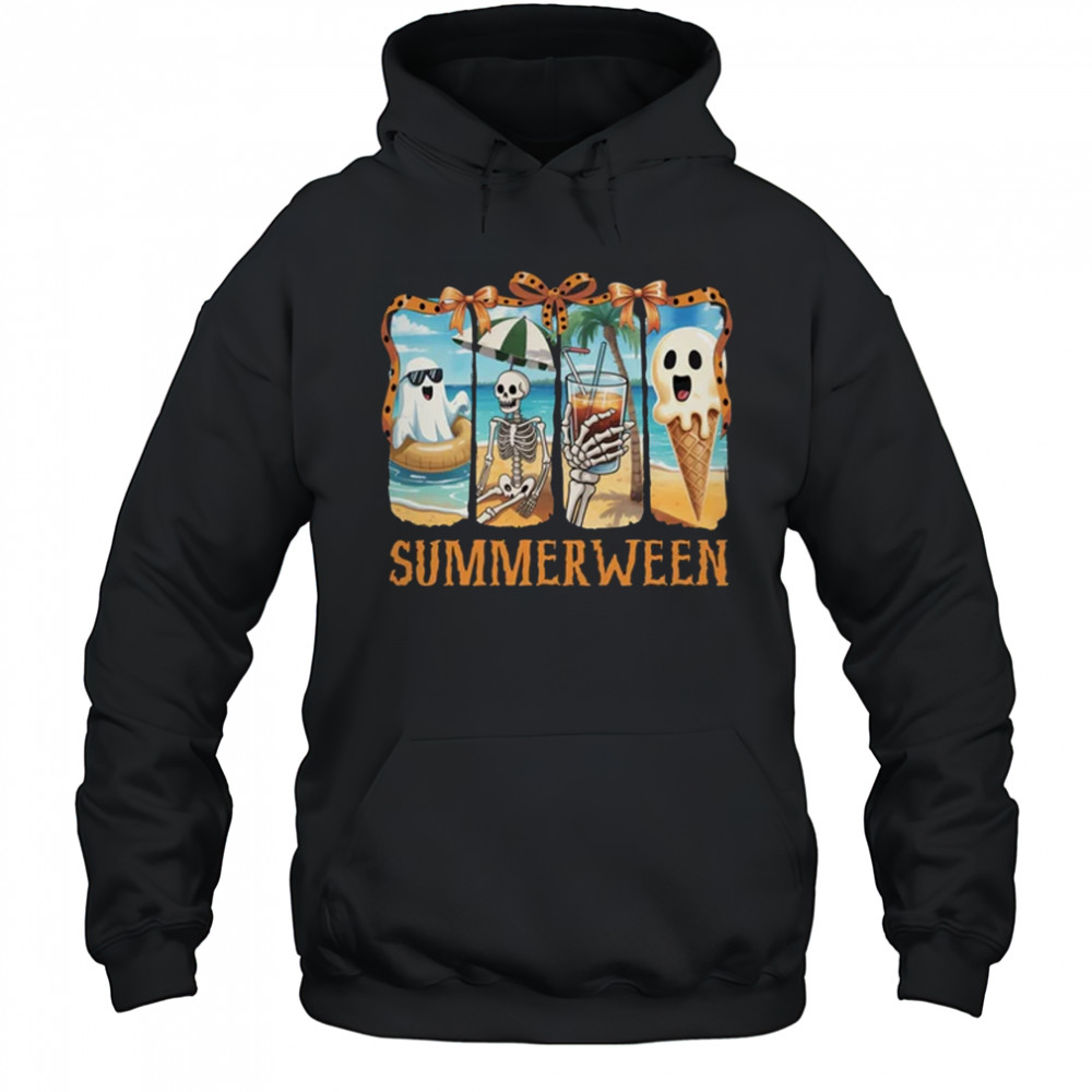 Summerween Skeleton Ghost Beach Party Summer Halloween Vibes shirt Hoodie