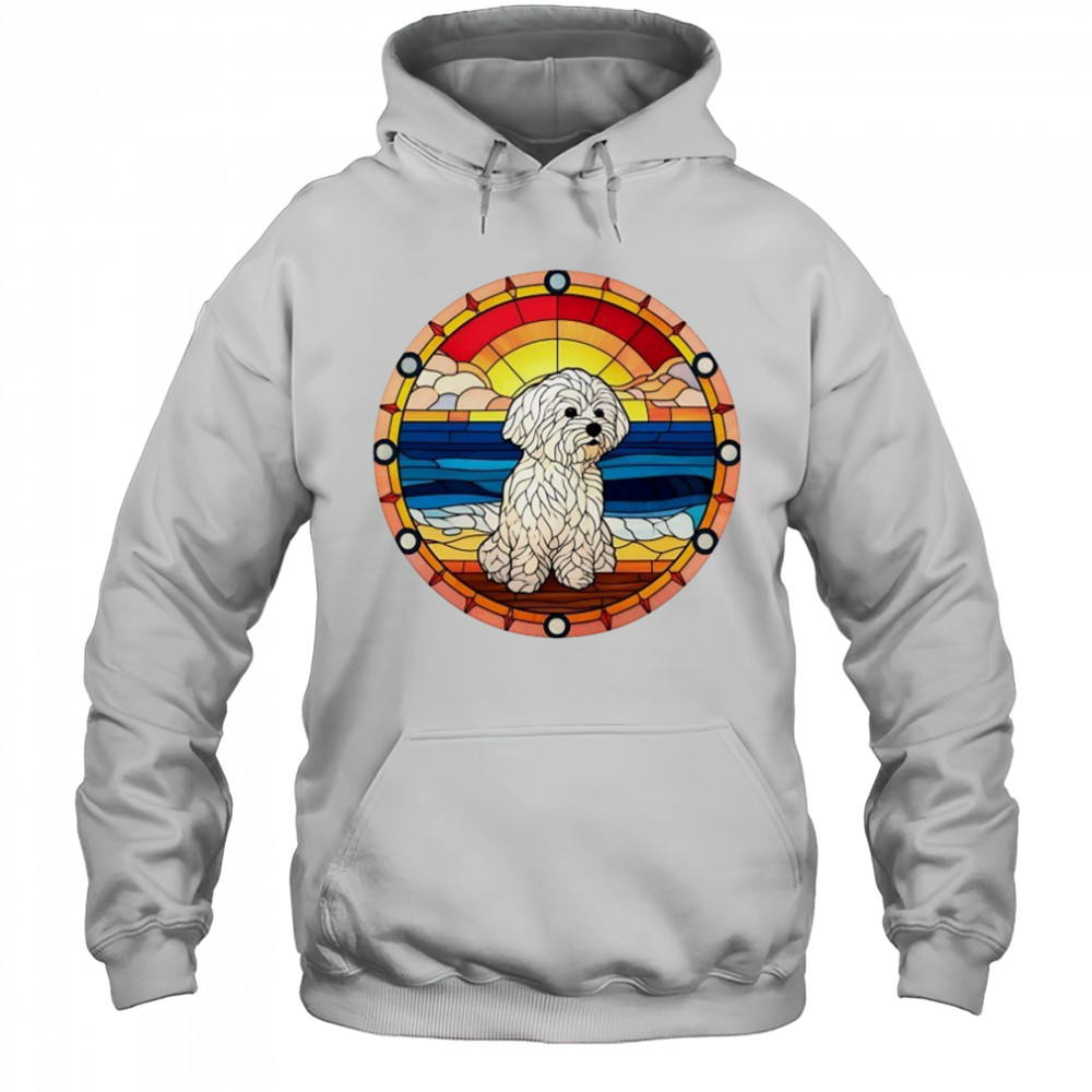 Stained Glass Maltese dog on the beach shirt Hoodie