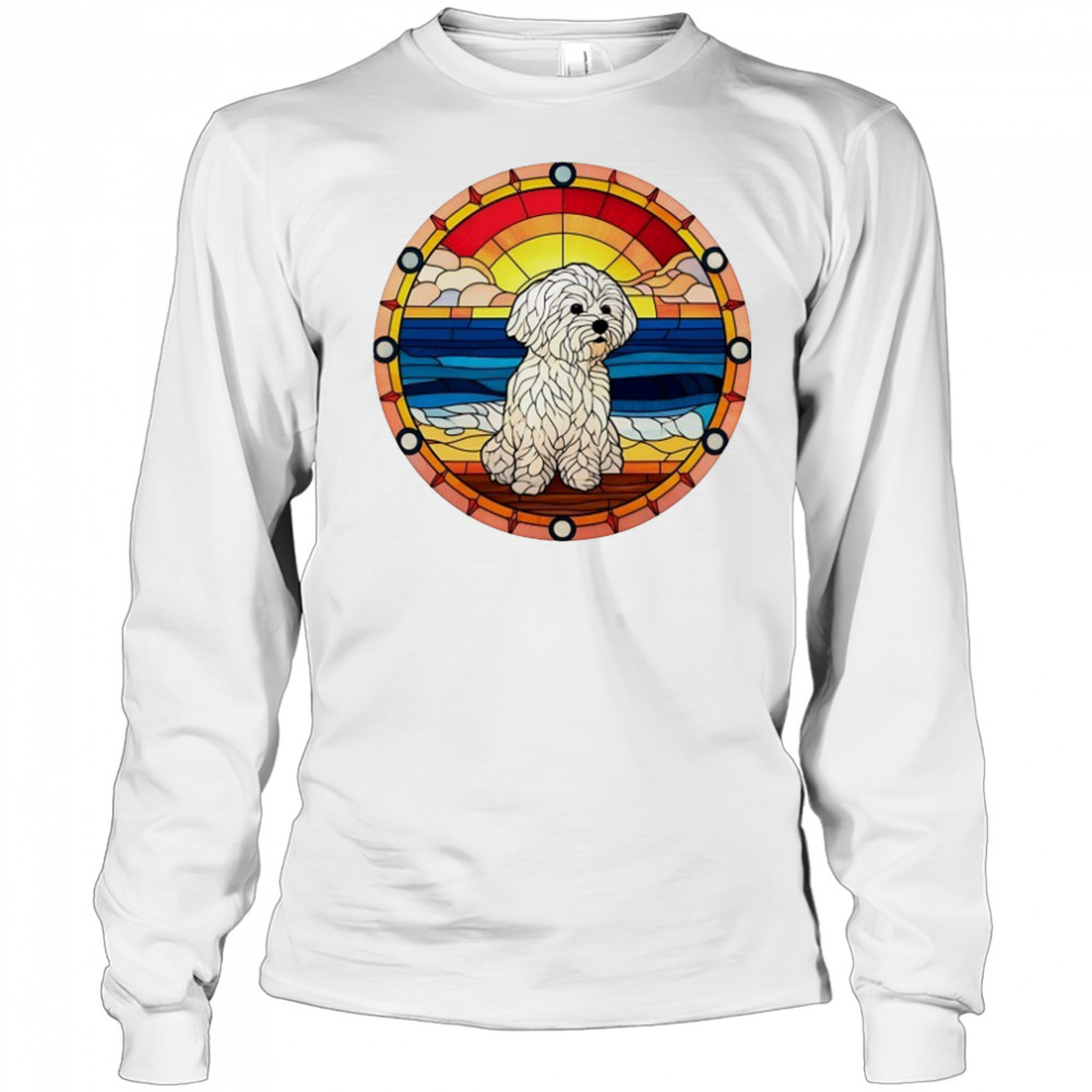 Stained Glass Maltese dog on the beach shirt Long Sleeved