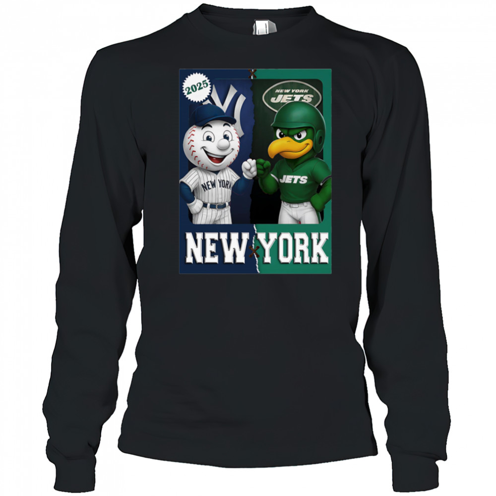 New York Jets and New York Yankees mascot play card shirt Long Sleeved
